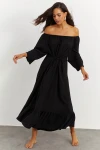 Siyah Madonna Yaka Uzun Elbise BCBSK-25700-K7237