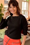 Siyah Modern Stil Örgü Motifli Kazak BCBSK-25700-E1012