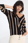 Siyah Modern Stil V Yaka Kazak BCBSK-25700-AKD-3765