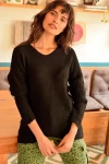 Siyah Modern Stil V Yaka Kazak BCBSK-25700-E1004