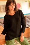 Siyah Modern Stil V Yaka Kazak BCBSK-25700-E1004