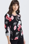 Siyah Pembe Uzun Kollu Düğmeli Oversize Gömlek BCBSK-25700-2711