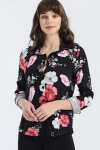 Siyah Pembe Uzun Kollu Düğmeli Oversize Gömlek BCBSK-25700-2711