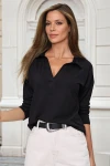 Siyah Polo Yaka Yumuşak Dokulu Bluz BCBSK-25700-2749