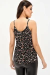 Siyah Pudra Desenli Askılı Krep Bluz BCBSK-25700-2845