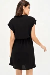 Siyah V Yaka Bloklu Beli Lastikli Elbise BCBSK-25700-2855