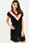 Siyah V Yaka Bloklu Beli Lastikli Elbise BCBSK-25700-2855