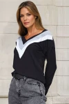 Siyah V Yaka Color Block Kazak BCBSK-25700-2750