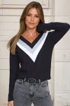 Siyah V Yaka Color Block Kazak BCBSK-25700-2750