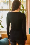 Siyah Yakası Çıtçıtlı Uzun Kol Kaşkorse Bluz BCBSK-25700-K5578