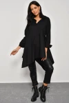 Siyah Yarım Patlı Oversize Dokuma Gömlek BCBSK-25700-K4912