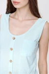 Su Yeşili Askılı Düğmeli İnce Örme Triko Bluz BCBSK-25700-3134