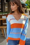Turuncu Mavi V Yaka Color Block Salaş Kazak BCBSK-25700-CCK1705