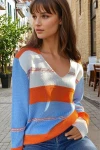 Turuncu Mavi V Yaka Color Block Salaş Kazak BCBSK-25700-CCK1705