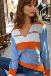Turuncu Mavi V Yaka Color Block Salaş Kazak BCBSK-25700-CCK1705