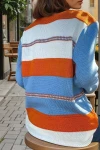 Turuncu Mavi V Yaka Color Block Salaş Kazak BCBSK-25700-CCK1705