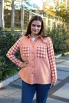 Turuncu Uzun Kollu Oversize Kolu Desenli Gömlek BCBSK-25700-3534