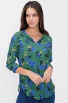 Yeşil Yakası Yırtmaçlı Çizgili Krep Bluz BCBSK-25700-2752