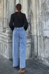 Açık Kar Yıkama Beli Lastikli Geniş Paça Denim Pantolon BCBSK-25700-KT0095