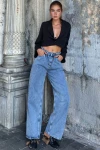 Açık Kar Yıkama Beli Lastikli Geniş Paça Denim Pantolon BCBSK-25700-KT0095