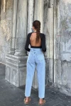 Açık Kar Yıkama Yüksek Bel Boyfrıend Denim Pantolon BCBSK-25700-KT0096