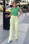 Açık Sarı Beli Lastikli Cepli Bol Paça Yumuşak Dokulu Pantolon BCBSK-25700-3169