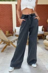 Antrasit Beli Lastikli Bol Paça Cepli Yıkamalı Kot Pantolon BCBSK-25700-KT-0088