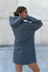 Antrasit Kapüşonlu Kanguru Cep Uzun Salaş Sweatshirt BCBSK-25700-3476