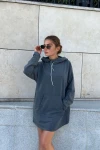 Antrasit Kapüşonlu Kanguru Cep Uzun Salaş Sweatshirt BCBSK-25700-3476