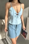 Bebe Mavi Ayarlanabilir İp Askılı Önü Bağlama Detaylı Yazlık Bluz BCDF-252187