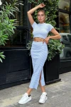 Bebe Mavi Crop Bluz Ve Yırtmaçlı Etek Alt Üst Takım BCBSK-25700-T209