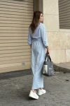 Bebe Mavi Yüksek Bel Beli Latikli Uzun Etek BCBSK-25700-3503