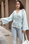 Bebe Mavisi Müslin Kruvaze Bağlamalı Salaş Bluz BCBSK-25700-3610