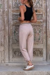 Bej Beli Lastikli Cepli Rahat Kalıp Pantolon BCBSK-25700-3523