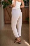 Bej Duble Paça Çizgili Dokulu Pantolon BCBSK-25700-3277