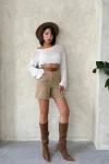 Bej Gabardin Kemerli Şort BCHN-2525735