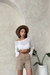 Bej Gabardin Kemerli Şort BCHN-2525735