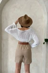 Bej Gabardin Kemerli Şort BCHN-2525735