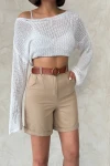Bej Gabardin Kemerli Şort BCHN-2525735
