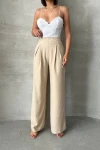 Bej Keten Çift Pileli Dokuma Pantolon BCHN-25255046