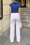 Beyaz Beli Lastikli Cepli Bol Paça Yumuşak Dokulu Pantolon BCBSK-25700-3169