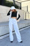 Beyaz Beli Lastikli Geniş Paça Pantolon BCBSK-25700-KT0075