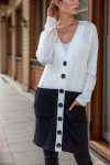 Beyaz Çift Cep Color Block Hırka BCBSK-25700-3009