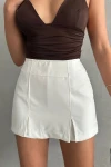 Beyaz Çift Yırtmaçlı Şort Etek BCHN-25250364-1