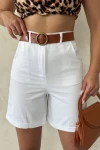 Beyaz Gabardin Kemerli Şort BCHN-2525735