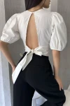Beyaz Karpuz Kol Sırt Dekolteli Poplin Bluz BCDF-252196