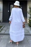 Beyaz Oversize Kolu Lastikli Uzun Elbise BCBSK-25700-3517