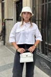 Beyaz Oversize Uzun Kollu Crop Gömlek BCBSK-25700-3533