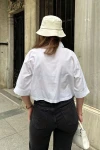 Beyaz Oversize Uzun Kollu Crop Gömlek BCBSK-25700-3533
