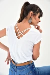 Beyaz Sırtı Çapraz V Yaka T-Shirt BCBSK-25700-T4011-1050